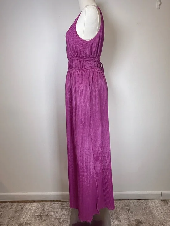 TAYLOR Magenta Pleated V-Neck Maxi Dress Flowy Silky Women’s Size Small - Picture 5 of 11